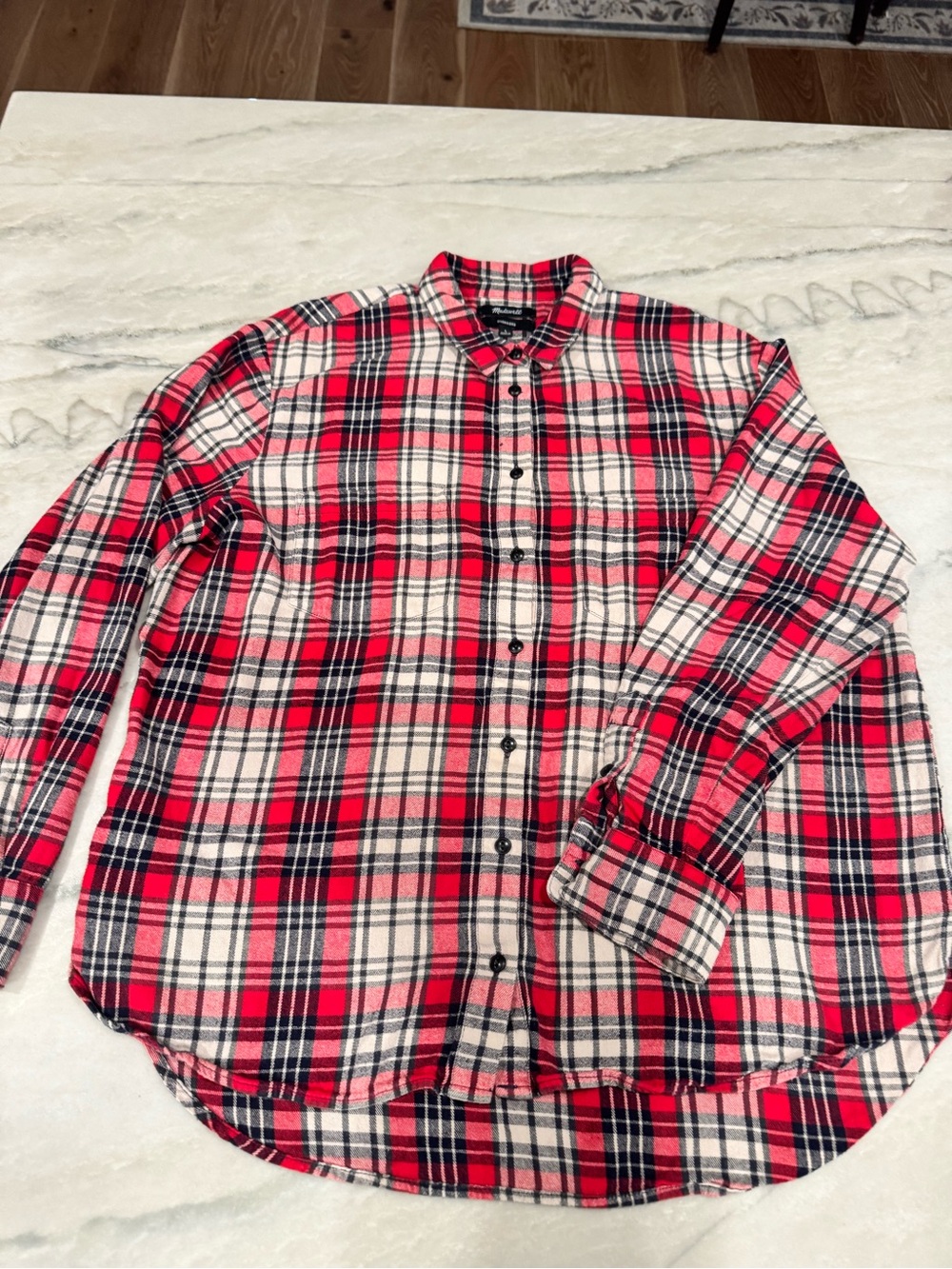 Madewell Red Black and White Plaid Button-Down Shirt Size L
